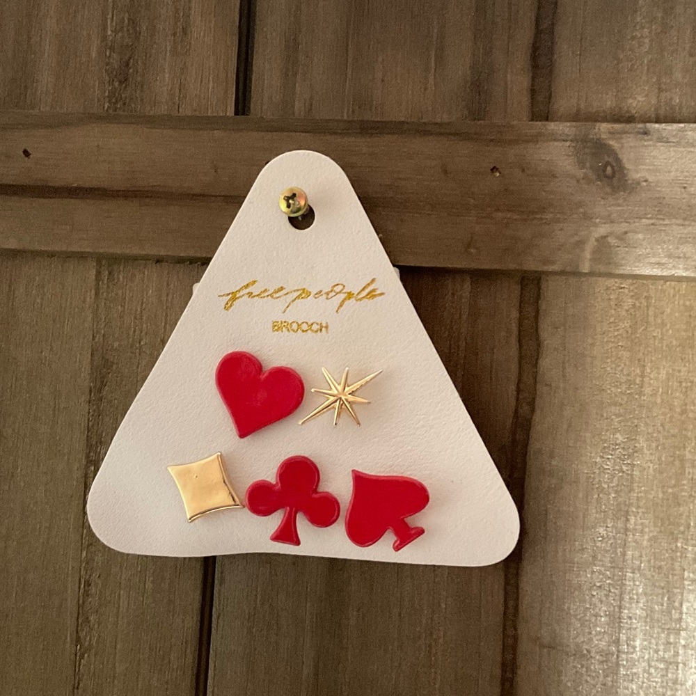 Free People Red and Gold  Card Brooch Collection Pins